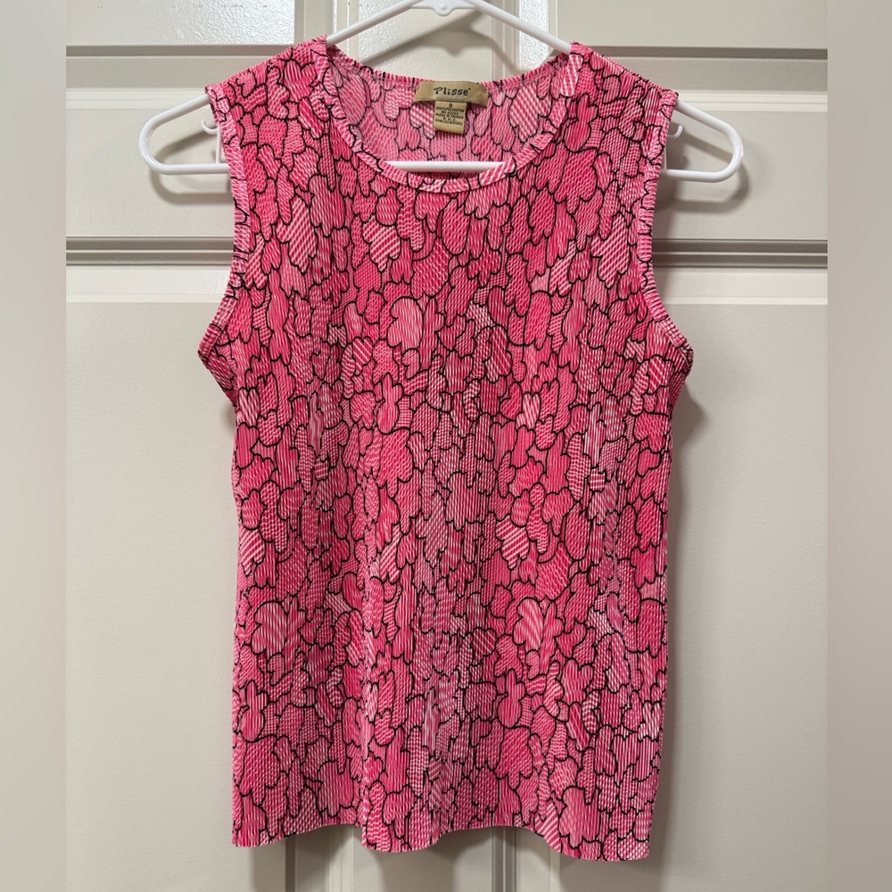 Plisse Textured Pink Retro Tank